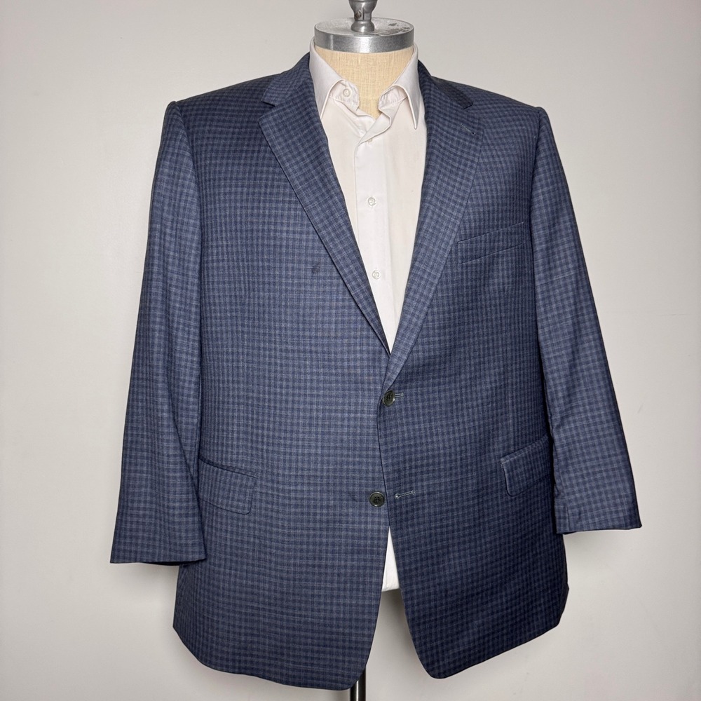 Turnbury‎ Sport Coat Mens 50R Blue Check 100% Wool Two Button Blazer